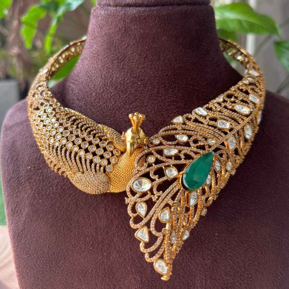 Designer Peacock Statement Hasli with designer earrings - MR Jewels